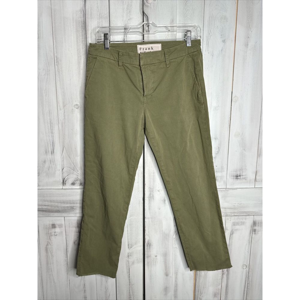Womens Frank & Eileen Wicklow Chino Cropped Raw Edge Twill Chino Pants Green 4